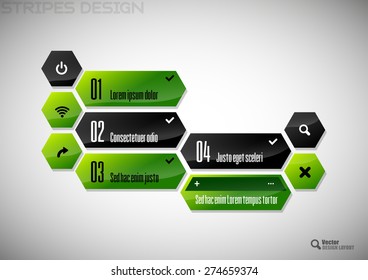 Modern heaxon layout. Vector user interface with black and green design elements.