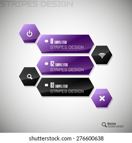 Modern heaxon layout. Vector user interface with black and purple design elements.
