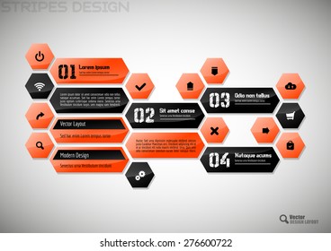 Modern heaxon layout. Vector user interface with black and orange design elements.