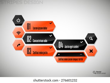 Modern heaxon layout. Vector user interface with black and orange design elements.