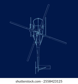 Modern Helicopter contour vector illustration isolated on a blue background