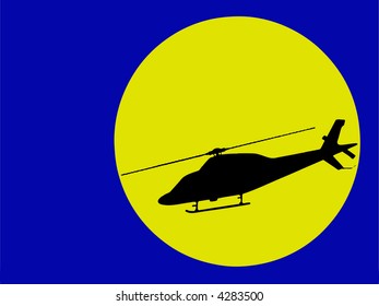 modern helicopter silhouette in moonlight (vector eps format)