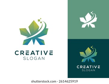 Modern hemp or cannabis with technology elements logo design