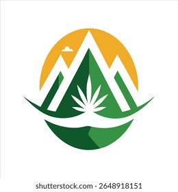 Logotipo de cânhamo moderno com cena de montanha
