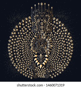 Modern henna stylized beautiful peacock tail vector illustration design