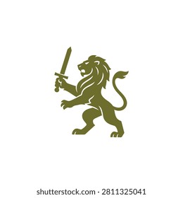Modern Heraldic Lion Sword Logo for sale.