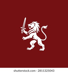 Modern Heraldic Lion Sword Logo for sale.