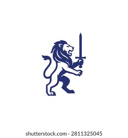 Modern Heraldic Lion Sword Logo for sale.