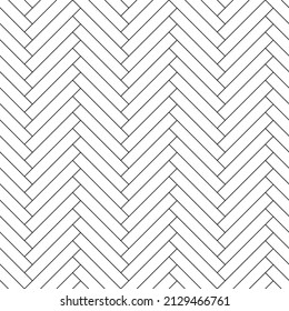 Modern herringbone floor seamless pattern. Zigzag panels and planks. Wooden parquet design texture. Modern interior flooring design. Realistic diagonal texture. Black and white vector illustration.