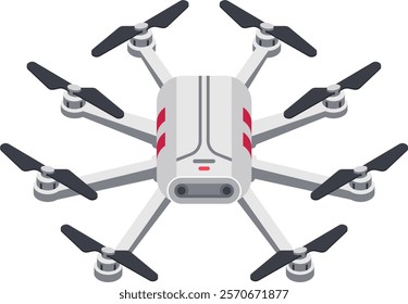 Modern hexacopter drone flying gracefully through the air, featuring rotating propellers and highlighting advanced technology, exceptional maneuverability, and innovative design