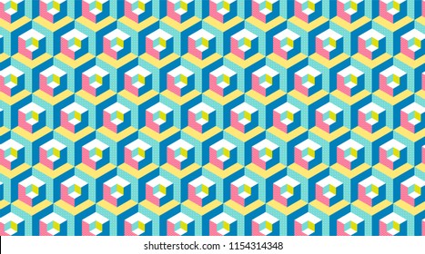 Modern Hexagon 3d banner. Memphis style repetitive background. Vector wallpaper.