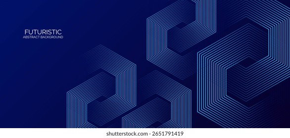 Fondo azul abstracto del hexágono moderno con el patrón geométrico brillante de la línea. Concepto de tecnología futurista. Traje para el Anuncio, folleto, ciencia, Sitio web, corporativo, cartel, cubierta
