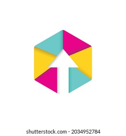 Modern hexagon arrow up logo design. Colorful arrow and hexagon digital logo concept