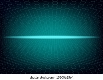 Modern hexagon background with bright light in the middle.