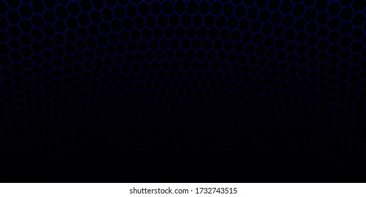 Modern hexagon bulge distortion vector background. Futuristic hexagon perspective wide angle lanscape. EPS10