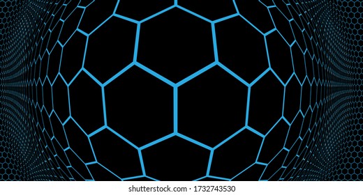 Modern hexagon bulge distortion vector background. Futuristic hexagon perspective wide angle lanscape. EPS10