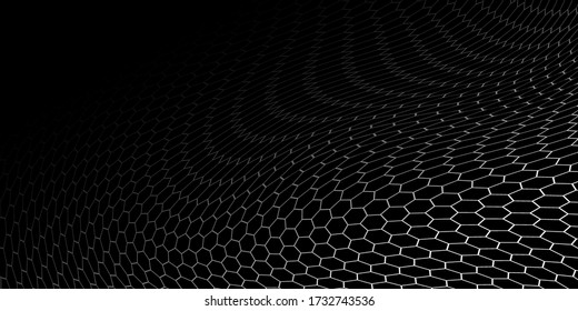 Fondo vectorial de distorsión del abdomen moderno. Panorama hexágono futurista de gran angular. EPS10