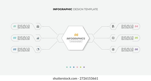 Modern hexagon chart infographic template with 6 options for presentations. Infographic 6 diagram chart template for business 6, options, presentation with diagram elements, infographics