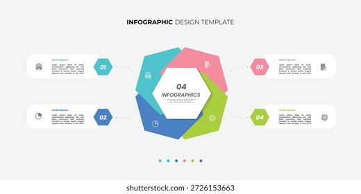 Modern hexagon chart infographic template with 4 options for presentations. Infographic 4 diagram chart template for business 4, options, presentation with diagram elements, infographics