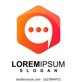 modern hexagon and chat logo design premium vector