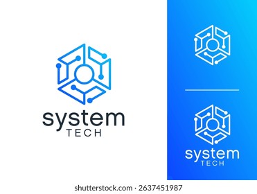 modern hexagon connection logo. molecule technology icon design vector	
