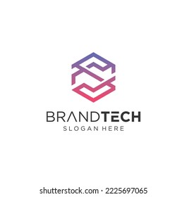 Modern Hexagon Cube logo line design technology digital template illustration