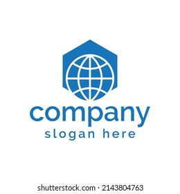 modern hexagon globe logo design