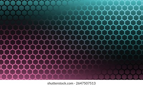Modern hexagon grid background in pink and cyan gradient colors with geometric abstract pattern perfect for digital art wallpapers presentations and technology designs