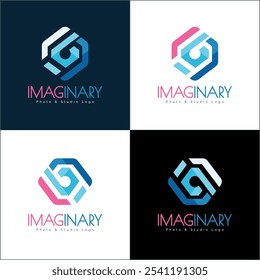 modern hexagon imaginary photo genic studio logo set design template
