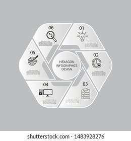 modern hexagon info graphics 6 options banner, vector illustration