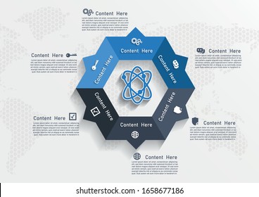 modern hexagon infographics 6 options banner, vector illustration. Can be used for workflow layout, diagram, number options, web design.