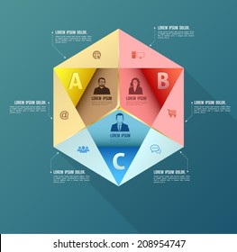 modern hexagon infographics options banner,vector illustration. can be used for work flow layout, diagram, number options, web design. ABC and business people icons set.