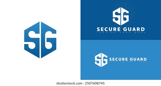 Modern hexagon initial letter SG or GS in blue color isolated on multiple background colors. The logo is suitable for insurance agency logo design inspiration templates.