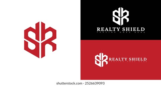 Modern hexagon initial vector letter SR or RS logo in red color isolated on multiple background colors. The logo is suitable for Real Estate and Mortgage logo design inspiration templates.