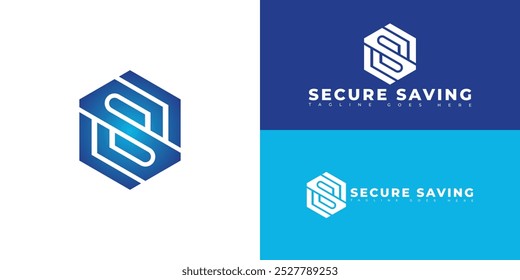 Modern hexagon initial vector letter S or SS logo in blue color isolated on multiple background colors. The logo is suitable for financial advisory company logo design inspiration templates.