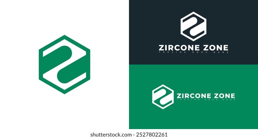 Modern hexagon initial vector letter Z or ZZ logo in green color isolated on multiple background colors. The logo is suitable for real estate start-up logo design inspiration templates.
