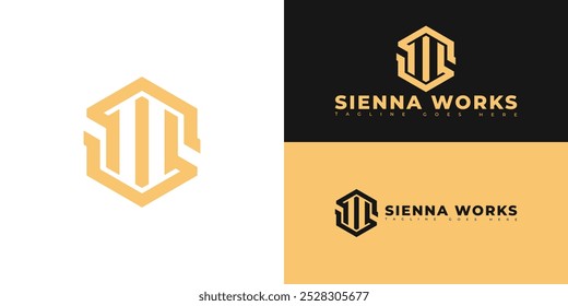 Modern hexagon initial vector letter SW or WS logo in gold color isolated on multiple background colors. The logo is suitable for natural building construction service logo design inspiration template