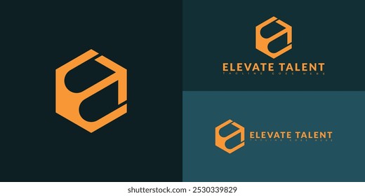 Moderner hexagonaler Anfangsbuchstabe ET oder TE Logo in orangefarbener Farbe, einzeln auf mehreren Hintergrundfarben. Das Logo eignet sich für EQ Training und Consulting Logo Design Inspiration Vorlagen.