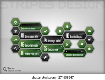 Modern hexagon layout. Black and green vector design.