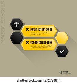 Modern hexagon layout with black and yellow vector buttons.