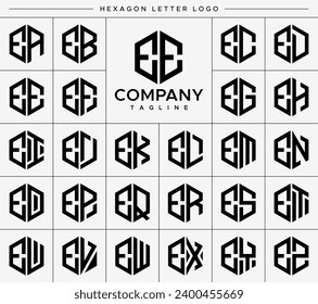 Modern hexagon letter E EE logo design set