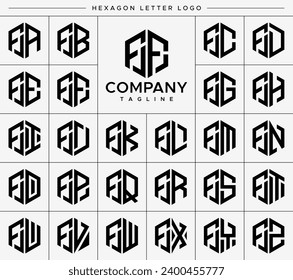 Modern hexagon letter F FF logo design set