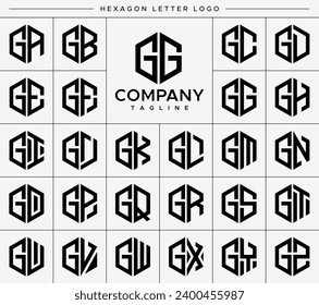 Modern hexagon letter G GG logo design set