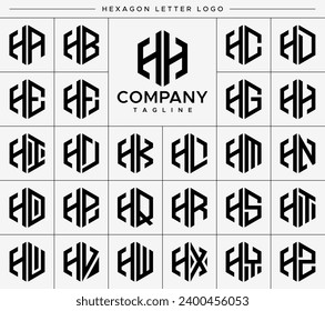 Modern hexagon letter H HH logo design set