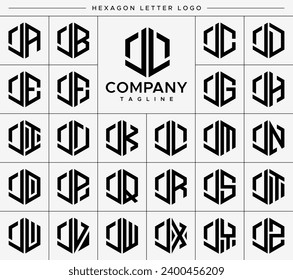 Modern hexagon letter J JL logo design set