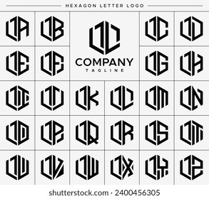 Modern hexagon letter L LL logo design set