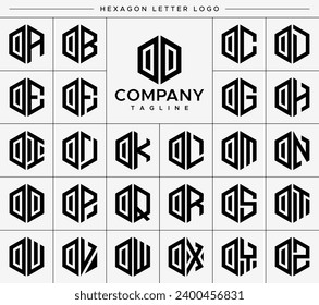 Modern hexagon letter O OO logo, number 0 00 design set