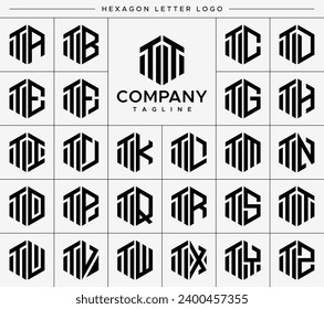 Modern hexagon letter T TT logo design set