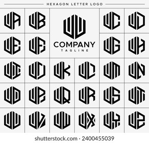 Modern hexagon letter U UU logo design set