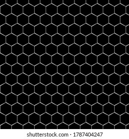 Modern hexagon lines on black background, vector hexagon pattern with grey silver lines on black vector background. Luxury backdrop template for product image, landing page, web design